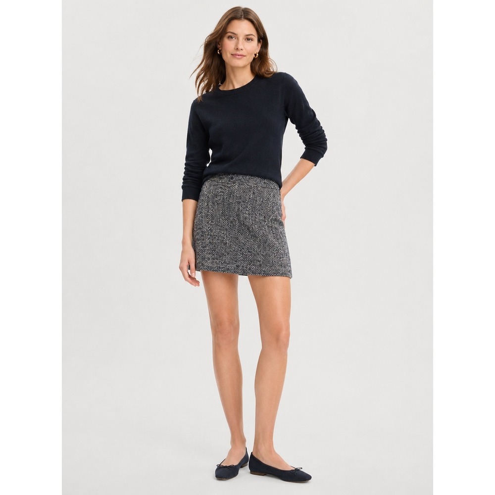 Banana Republic Women Herringbone Mini Skirt Size 12 Blue Wool Silk Blend Tweed